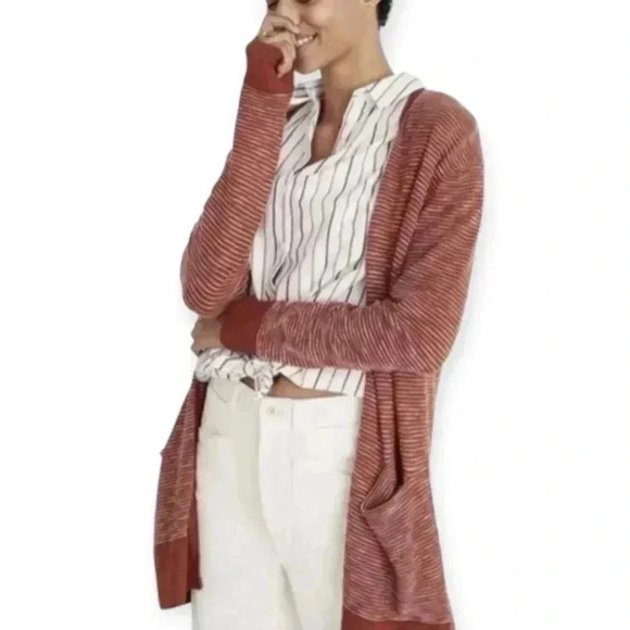 Madewell Sweaters - Madewell Cardigan Small Summer Ryder Red Rusty Torch Long Striped Cozy Bohemian